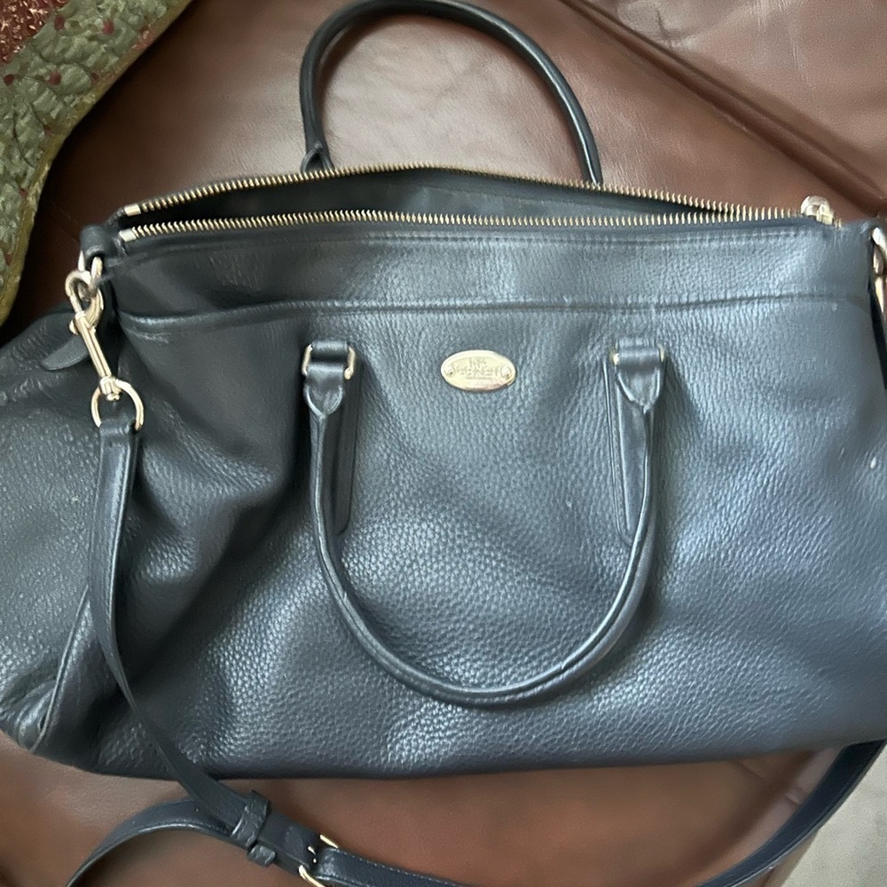 Coach Black Pebbled Leather double strap Satchel Handbag Purse Black - Picture 2 of 10